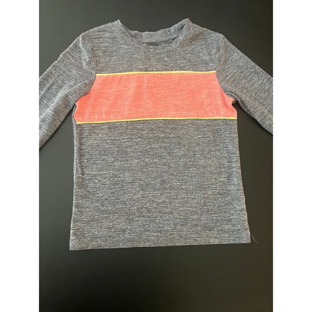 Cat & Jack Toddler Gray Heather Coral Stripe Long Sleeve Tee 2T (1055)